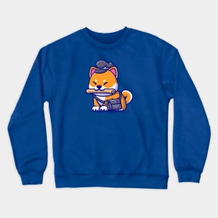 Cute Shiba Inu Dog Courier Newspaper Cartoon Crewneck Sweatshirt